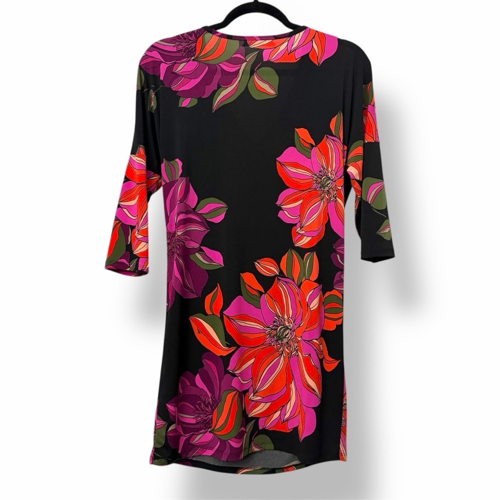 Trina Turk Floral 3/4 Sleeve Dress Black & Pink - Picture 3 of 5
